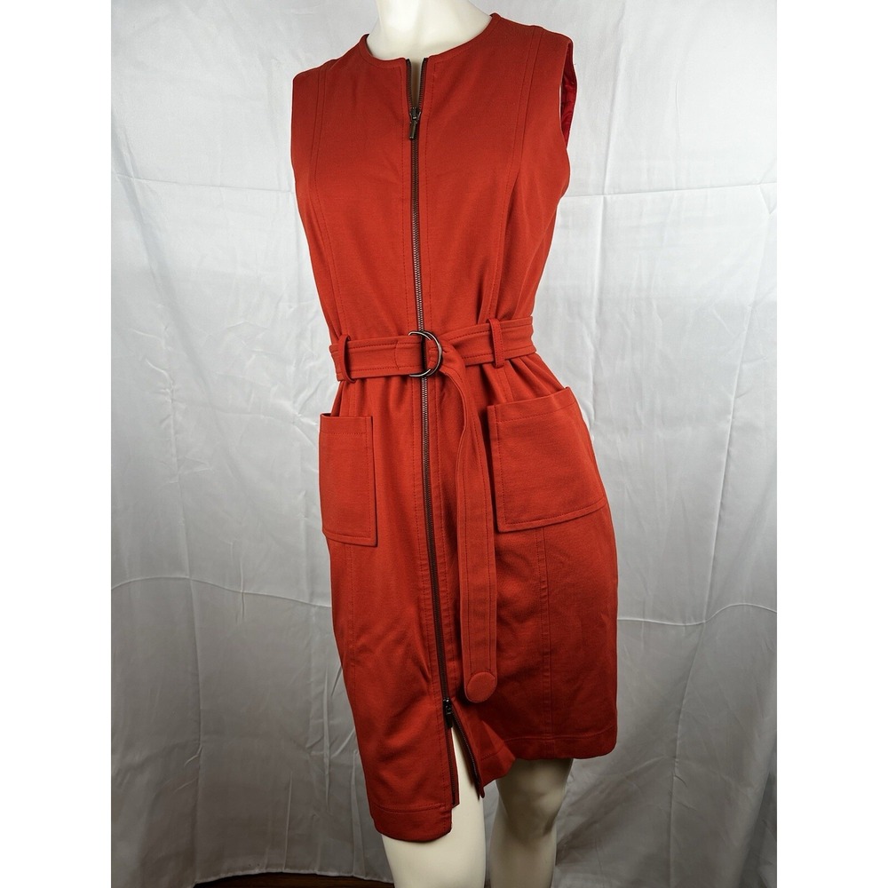 AKRIS PUNTO  Full Two Way  Zip-Front Burnt Orange Belted Sheath Dress US Size 6